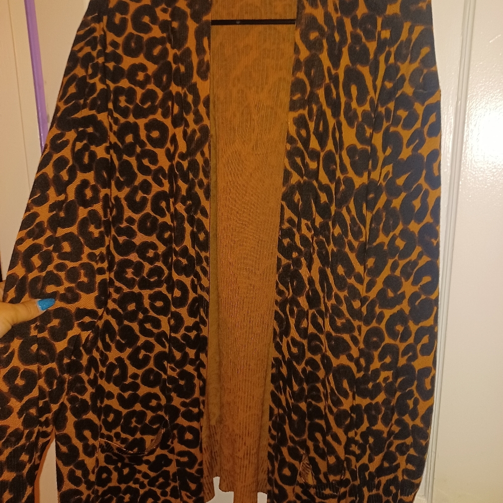 2xl leopard sweater long with pockets
